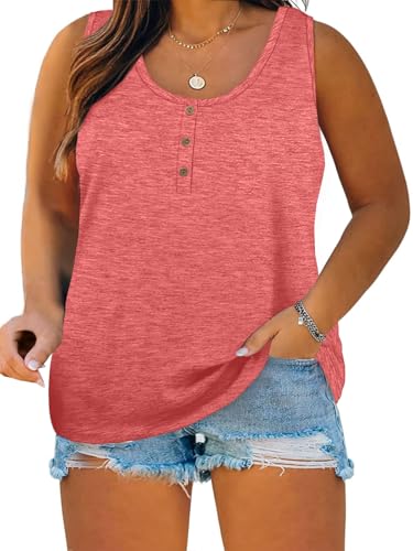 Image of Womens Plus Size Tank Tops Summer Button Down Henley Shirts Sleeveless Tops