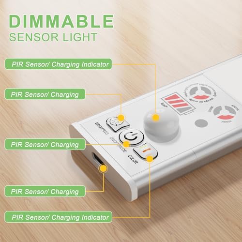 Image of 3 Color Tempers Dimmable Under Cabinet Lights Wireless[2 Pack], Rechargeable LED Motion Sensor Lighting Indoor, Magnetic Closet Lights (Silver-with Indicator-3000mAh)