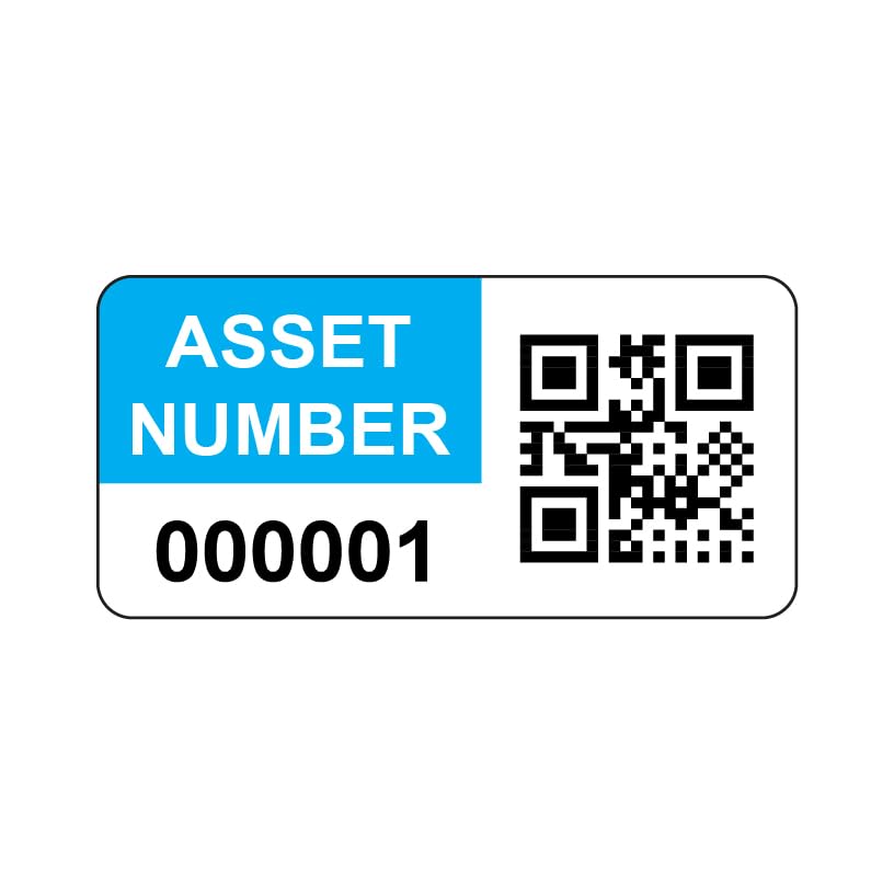 2000 Personalised QR Code Asset Tag Labels Custom Sticker - with Optional Website Linked QR Code - Light Blue 38mm x 20mm Permanent Vinyl Labels - Simple to Customize