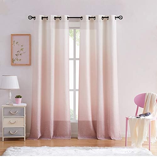 Central Park Ombre Semi Sheer Window Curtain Panel Linen Gradient Print on Rayon Blend Fabric Drapery Treatments for Living Room/Bedroom, Cream White to Pink Dust Rose, 40" x 84", Set of 2