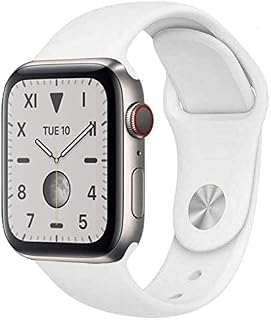 Apple Watch Series 5 (GPS + Cellular, 44MM) - Silver Aluminum Case with White Sport Band (Renewed)