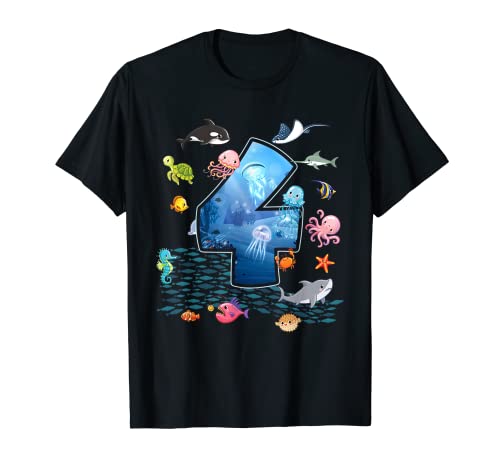 Cuarto cumpleaños acuario mar animales acuáticos amantes niños niñas Camiseta