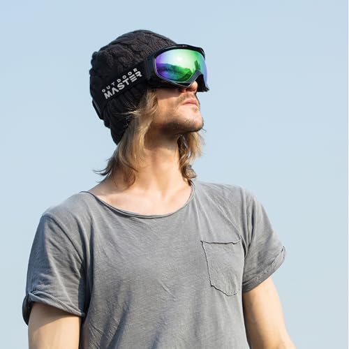 Image of OutdoorMaster OTG Ski Goggles - Over Glasses Ski /Snowboard Goggles for Men, Women & Youth - 100% UV Protection (Black Frame + VLT 32% Green Lens)
