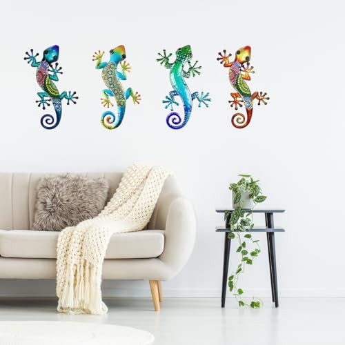 Generisch 4-stückiges vielfarbiges Geckos-Gartenzäun-dekorationsset, Außendekoration, Gecko-Dekoration, geeignet für Außenbereiche, Gärten, Schlafzimmer, Heimdekoration