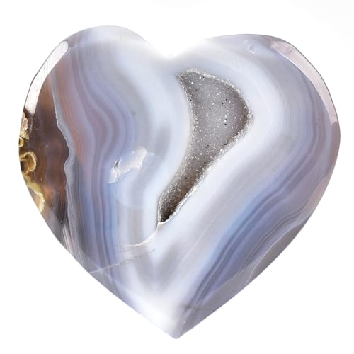 JIC Gem Large Heart Crystal Agate Geode Druzy Palm Worry Stone Reiki Crystals and Healing Stones 4.3-4.7"(110-120mm)