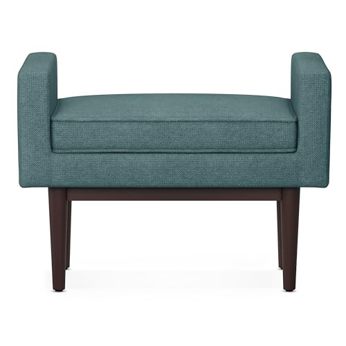 SIMPLIHOME Scott Small Ottoman Bench - 29 inch Wide Upholstered Linen Fabric Rectangle Ottoman in Smoky Teal, Contemporary Bench for Bedroom or Living Room with Raised Sides and Cushioned Seat by SIMPLIHOME - Image 3