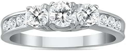 AGS Certified 1 Carat TW Diamond Three Stone Ring in 10K White Gold (K-L Color, I2-I3 Clarity)