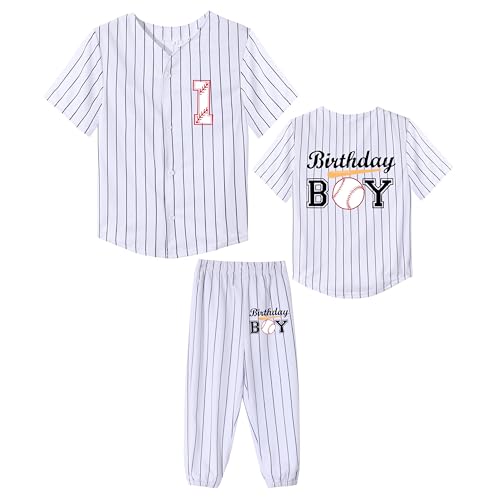 Image of Kids Baseball Jersey Birthday Boy Shirt and Striped Pants 2 Piece Birthday Outfit Summer Clothes 1-6 Years Old