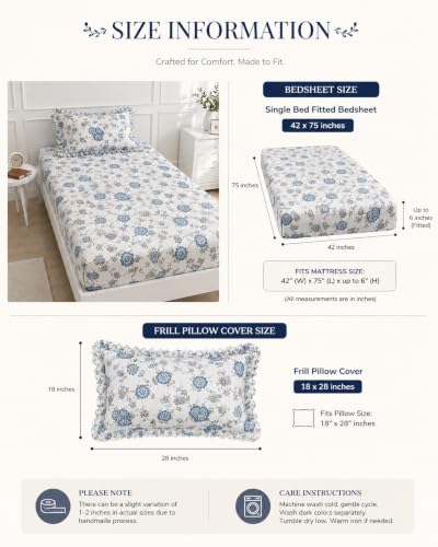 Image of Blue Strip Polycotton Fitted Bedsheet, Single 42x75 (Multicolor) | 300 TC, elastic all-round grip, deep pocket, soft, breathable, colourfast, non-shrink, wrinkle resistant, machine washable