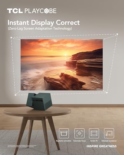 Image of TCL PlayCube 1080P FHD DLP Projector, Portbale Projector Compatible with Google TV & Netflix, 750 ISO Lumens, 4K Supported, Built-in 66Wh Battery, Up to 150'' Screen, Auto Focus & Keystone