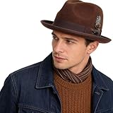 Ruphedy Wool Fedora Hats for Men Women Short Brim Felt Bowler Hat with Feathers（B5070-Brown-XL）
