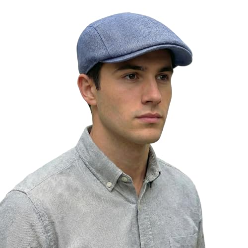 Lafefe Mens Flat Caps Beret Irish Forward Cap Casual Trend Linen Duckbill Hat (Blue)