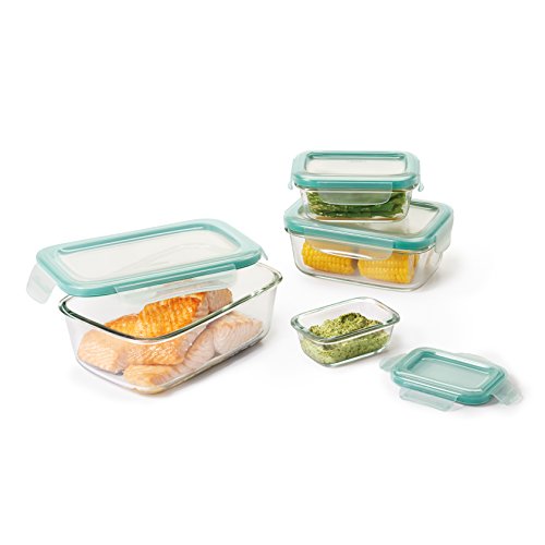 OXO 11179400 Good Grips Smart Seal Leakproof Glass Food Storage Container Set,Clear,8 Piece