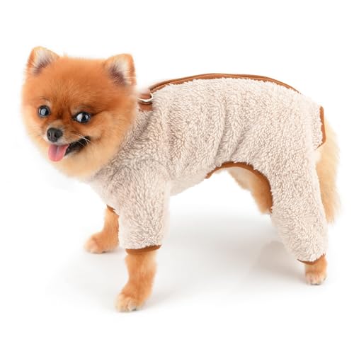 SMALLLEE_LUCKY_STORE Plüsch-Fleece-Hundemantel für kleine Hunde mit doppeltem D-Ring-Reißverschluss auf der Rückseite, Haustier-Overall, Welpen-Pyjama, Winter, Herbst, Pyjama, Chihuahua, Yorkie