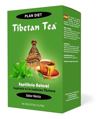 Tibetan Tea Sabor Menta - Infusión de Hierbas - 84 bolsitas. Té Verde Tibetano, Escaramujo, Laurel, Tila, Menta Poleo y Hierba Luisa