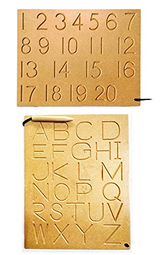 Image of JOY LAND Capital Numbers Hindi Varnmala Writing Practice Wooden Tracing Boards Educational Toys for Kids with Dummy Pencil | Letter Educational Slate | Learning Board for Baby (Set - 7)
