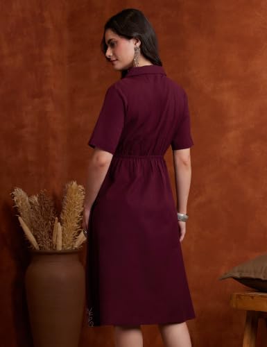 Image of Amazon Brand - Myx Women's Cotton Embroidered Shirt Dress | Below The Knee (Available in Plus Sizes)