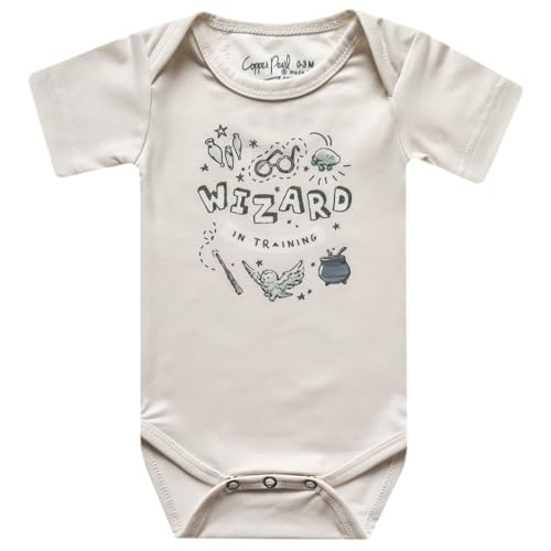Image of Copper Pearl Short Sleeve Bodysuit Baby: Ultra Soft Bodysuits for Newborns, Boys, Girls, and Infants - Stylish, Comfortable, Overlap Shoulders, Premium Knit Fabric - Wizardry, 3-6 Months