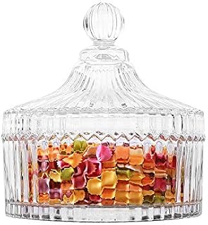 ComSaf Glass Candy Sweet Jar with Lid, Crystal Bon Bon Jar Covered Sugar Bowl Small Decorative Cookie Dish Buffet Storage Container Clear for Party Wedding Christmas Gift (Diameter: 13.5CM)
