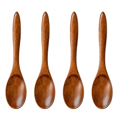 4 pièces Petites cuillères en bois faites main, pour remuer et doser, pour miel, café, thé, épices et desserts, surface lisse, accessoire de cuisine