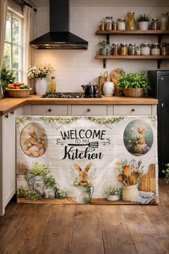 Image of Premium Printed Kitchen Sink Curtain | Washable & Dustproof Rod Pocket Counter Skirt | Perfect for Any Sink,Counter | Multicolor Cooking (Welcome to My Kitchen, Pack of 2)