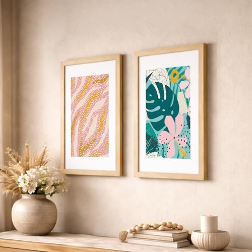 Image of NoWorries Pestal color minimal art Wall decor framed Paintings for Wall decoration /Wooden Wall decor for living room, Bedroom Area - Minimalist frames for Home /Cafe - Wall paintings for living room (Theme - floral art) (Synthetic Wood frame) (Leminated 300 GSM Print) (framed, Multicolur) Set of 2