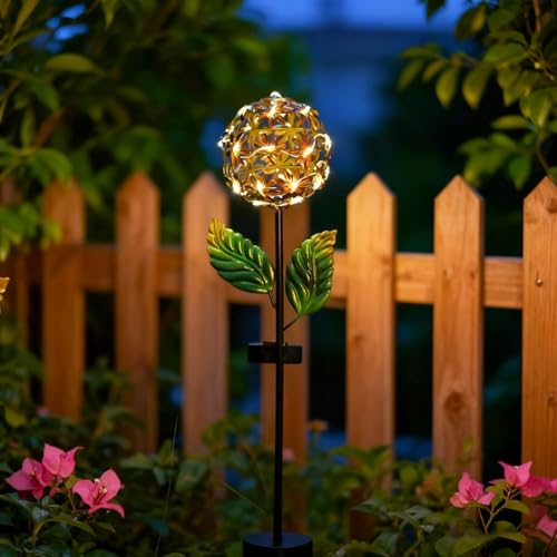 URPIZY Lampe de jardin hortensia à énergie solaire avec lumière LED, éclairage automatique grâce au panneau solaire intégré, convient pour l'extérieur, 31,5 pouces