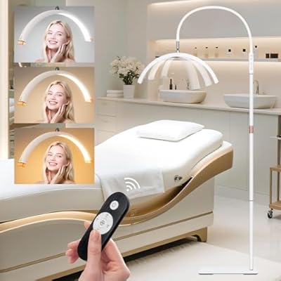 HITTI Lash Light for Eyelash Tech, Flexible Gooseneck LED Half Moon Floor Lamp for Esthetician & Artists,Tattoo, Extensions, Nail, Beauty, Craft, Adjustable Height, Dimmable Brightness and Color-White