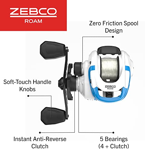 Zebco Roam Baitcast-Rolle und Angelrute Combo, 1,8 m, 1,8 m, 2-teilige Rute, DynaMag Cast Control, 6,1:1 Übersetzung, 5,4 kg Schnur