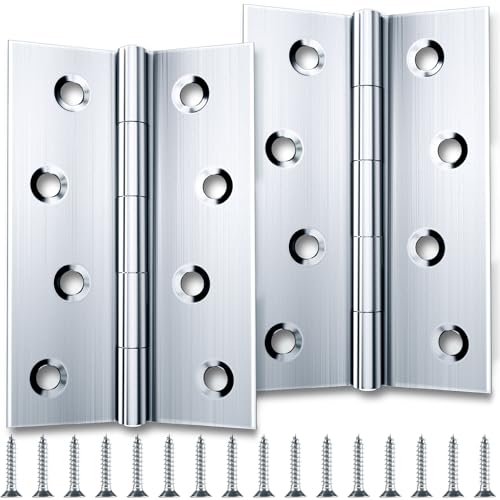 2PCS Internal Door Hinges 100 × 75mm, HOLMOL Stainless Steel Butt Hinges & Hinge Outdoor with 72PCS Screws