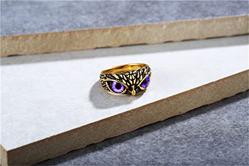 Sinleo Stainless Steel Signet Biker Ring Vintage Animal Demon Eye Owl Rings For Men Women Statement Jewelry Gold Purple Eye Size 8 #TOP3