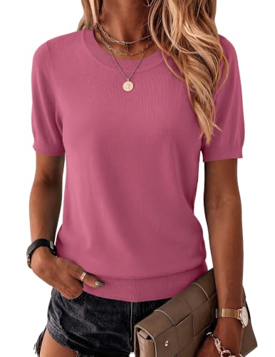 Image of Zeagoo Womens Summer Short Sleeve Tops Crew Neck Lightweight Pullover Sweaters Loose Dressy Casual Blouse Basic Clothes