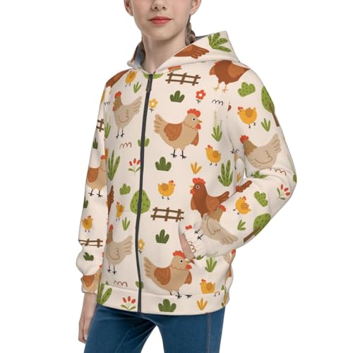 Cute Hen and Chicks Kids Pullover Hoodies Boys Zip Up Sweatshirts Girls Athletic Clothes with Pocket