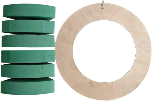 24 Inch Floral Foam Wreath with Wood Board Backing, Wet Flower Foam Ring for Fresh Flower Arrangements, Round Floral Base for Funeral, Wedding, Memorial and DIY Floral Decor (1)
