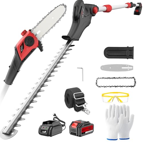 Keenstone 2-en-1 Élagueuse sur Perche et Taille-haie Électrique sans Fil, Tronçonneuse de 20cm, Batterie 4,0Ah, Double Lame de 42cm, Portée Max de 2,8m...