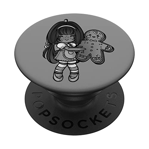 A Chibi Coquette Girl carries Gingerbread Man at Christmas PopSockets Swappable PopGrip, Black