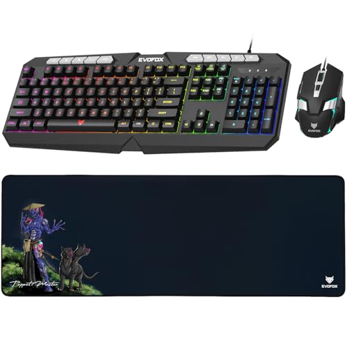 EvoFox Deathray v2 3 in 1 Gaming Keyboard & Mouse Combo with Pupp...