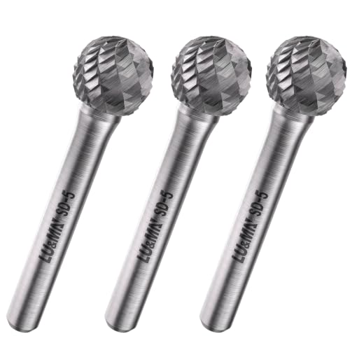Image of LU&MN SD-5 Tungsten Carbide Burr, 1 /2 inch Head 1 /4 inch Shank, 3 Pcs | Industrial-Grade, Double Cut Rotary Burr, Deburring, Chamfering, Engraving, Polishing, Metal & Wood