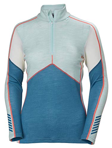 Helly Hansen Women's HH LIFA Merino Wool 1/2 Zip Lightweight 2-Layer Long-Sleeve Thermal Baselayer Top, 632 Blue Wave, X-Small