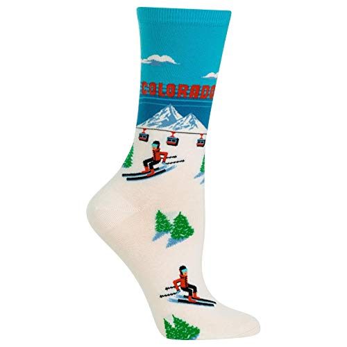 Hot Sox Women's Travel Series Novelty Fashion Casual Crew Socks, Colorado (Sky Blue), Shoe Size: 4-10
