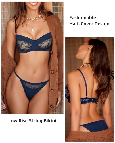 Image of LEVAO Cotton Underwear for Women, Lace Cut Out String Bikini Panties S-3XL