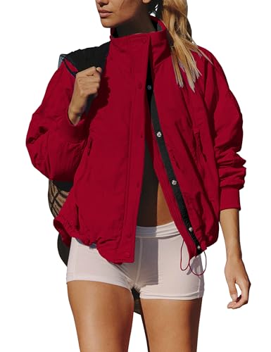 Women's Winter Long Sleeve Zip Warm Coats Button-Down Stand Collar Lightweight Jacket Field Outwear