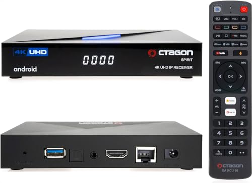 [Test SEHR GUT *] Octagon Spirit 4K UHD Android TV Box, Dual Band WiFi WLAN, Bluetooth Fernbedienung, Sprachsteuerung, HDR10+, HLG, 2GB RAM & 16GB Flash, TV IP Receiver, Bluetooth 5.1, Me-TV