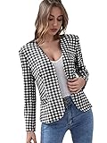 Milumia Women's Gingham Plaid Open Front Blazer Suit Jacket Outerwear with Pockets Black and White...