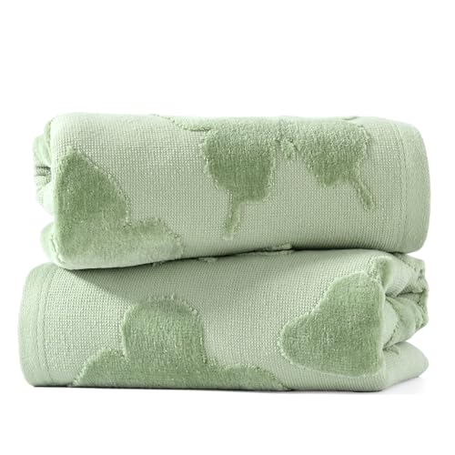Sense Gnosis MJXB2 Green Hand Towel Set Of 2 Full Embossed Velvet Butterfly Pattern Super Soft 100% Cotton Highly Absorbent Decorative Jacquard Weave Hand Towels thumb #4