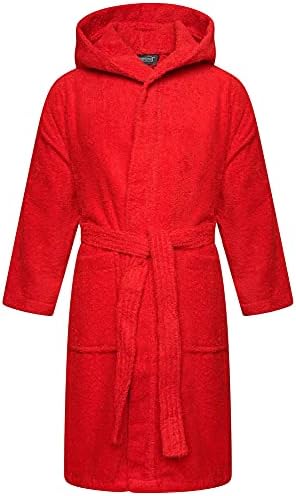 Kids 100% Cotton Bathrobe Hooded Terry Towelling Shawl Collar Bath Robe Bath Robe Dressing Gown 5 Colours Age 2-13