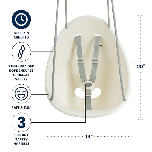 Image of Swurfer Coconut Toddler Swing Comfy Baby Outdoor, 3- Point Adjustable Safety Harness, Secure, Safe Quick Locking System, Blister-Free Rope, Easy Installation, Ages 9 Months and Up, Ivo, White