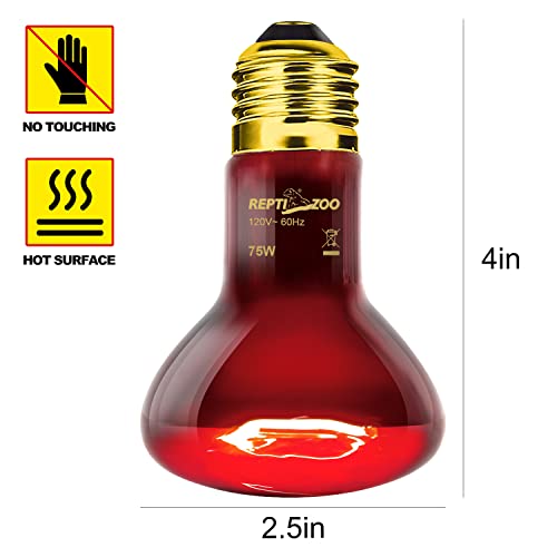Reptizoo 75W Reptile Heat Lamp Bulb 2Pcs Infrared Heat Emitter Red Heat Lamp For Reptile Amphibian thumb #2
