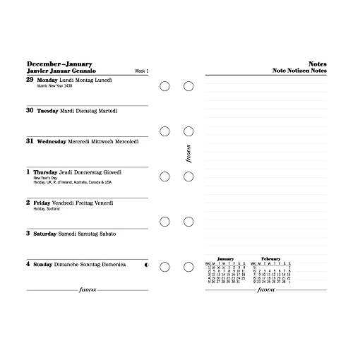 Filofax Week Per Page with Notes Refill, 4-1/4-Inch by 2-3/4-Inch, 4 Languages (C68109-2017)