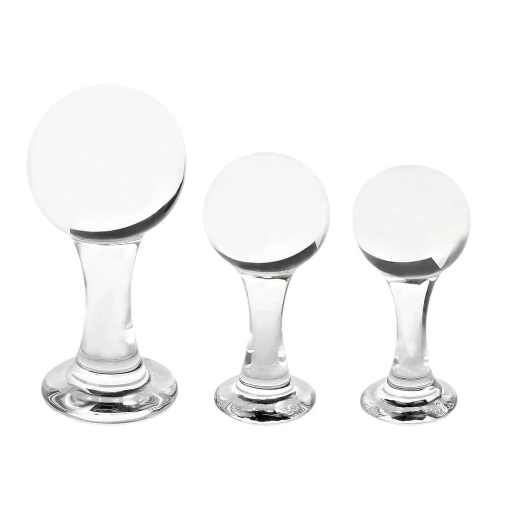Plug anale in Vetro tondo Trasparente con gioiello Nero Taglia: Kit 3 Plugs